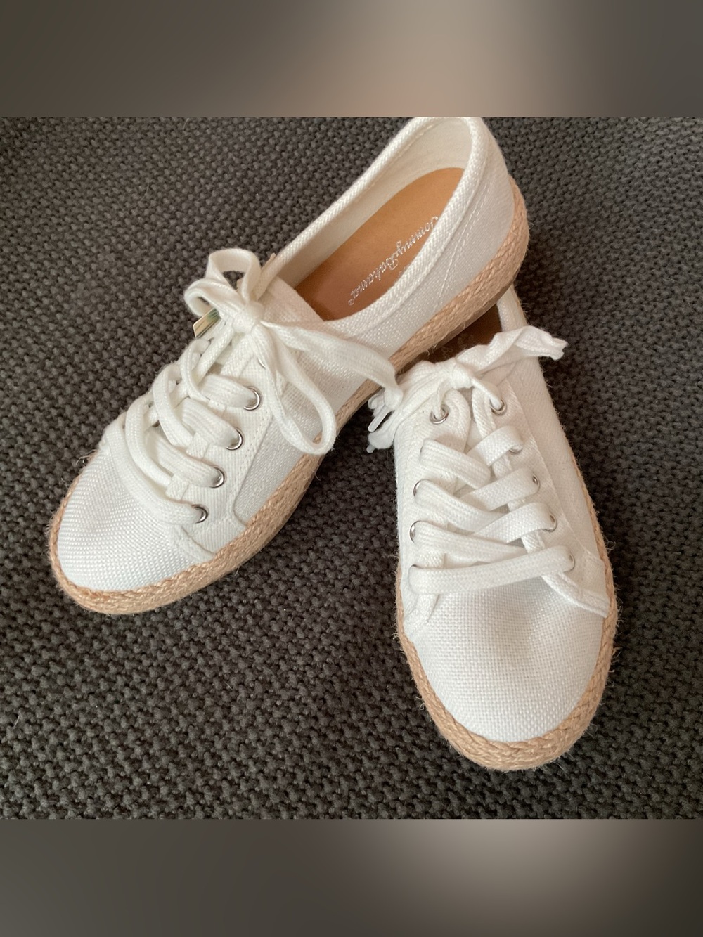 Tommy Bahama White Canvas Espadrille Lace-Up Sneakers with Jute Trim - Picture 2 of 7